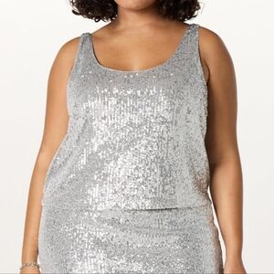 NWT The Drop Rose Sequin Cami In Silver Size Woman's 3X